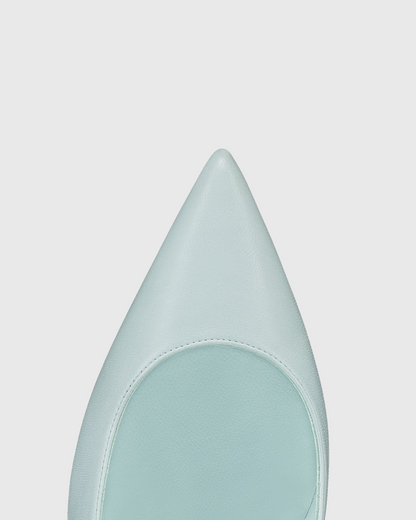 Cleo Metal Leaf Heels In Mint Blue