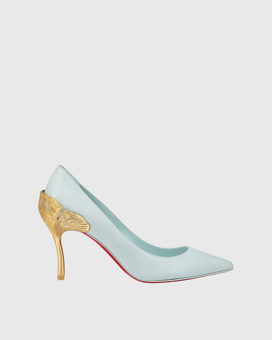 Cleo Metal Leaf Heels In Mint Blue