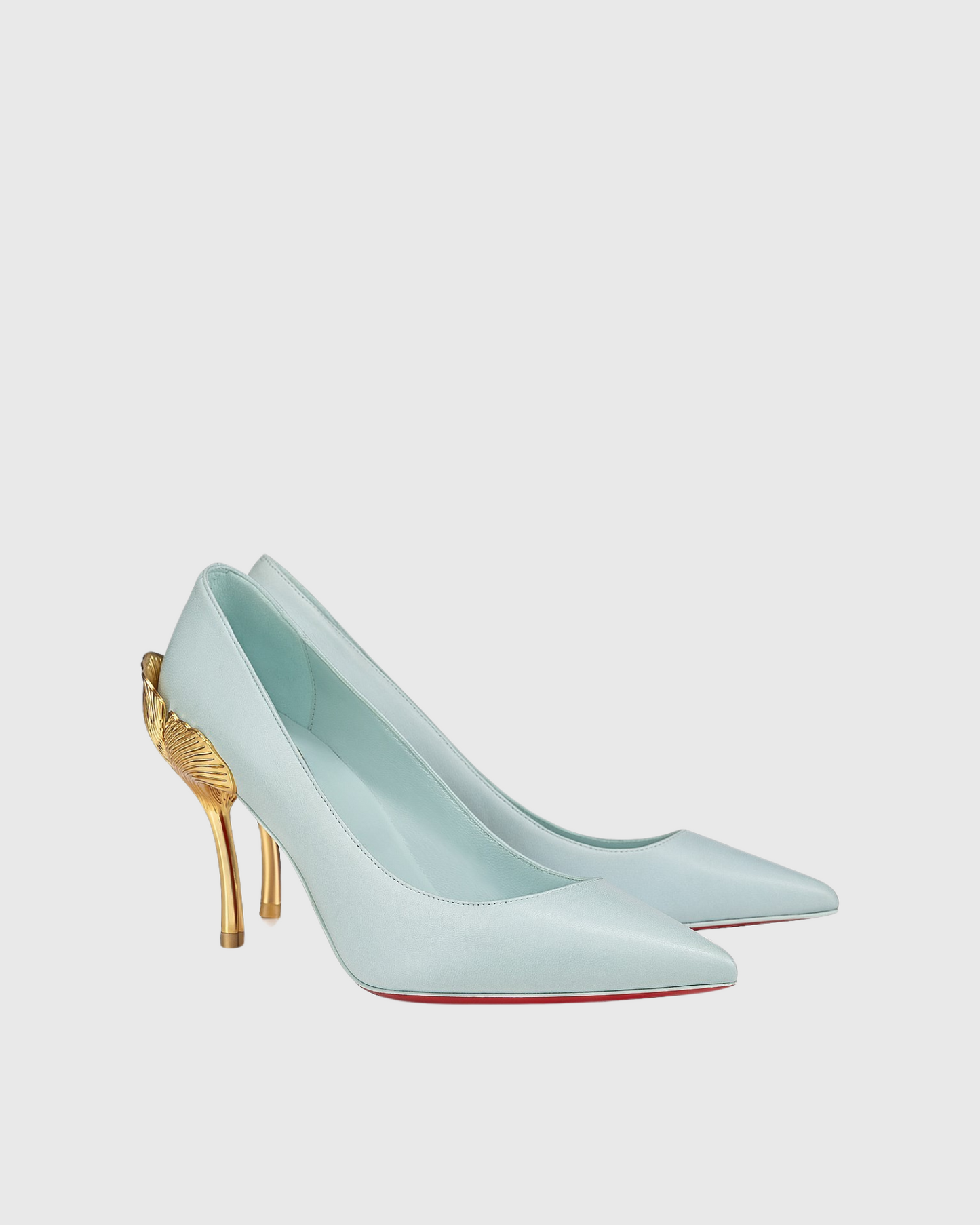 Cleo Metal Leaf Heels In Mint Blue