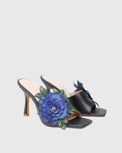 Clio Embroidery Flower Slippers In Black