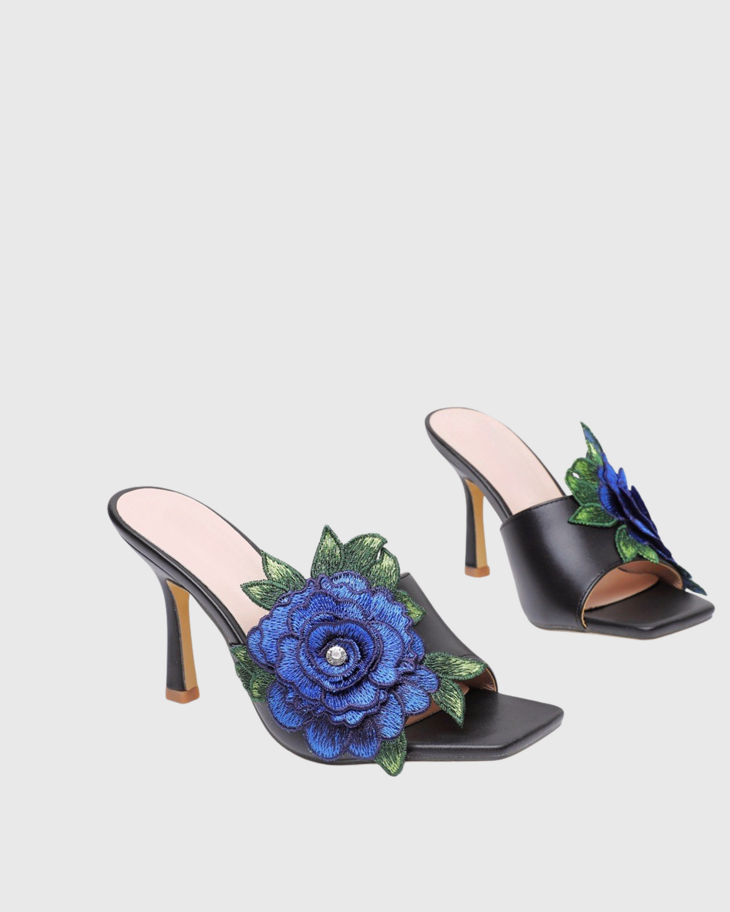 Clio Embroidery Flower Slippers In Black