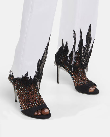 Cloe Rhinestone Embellished Fishnet Sandals In Black