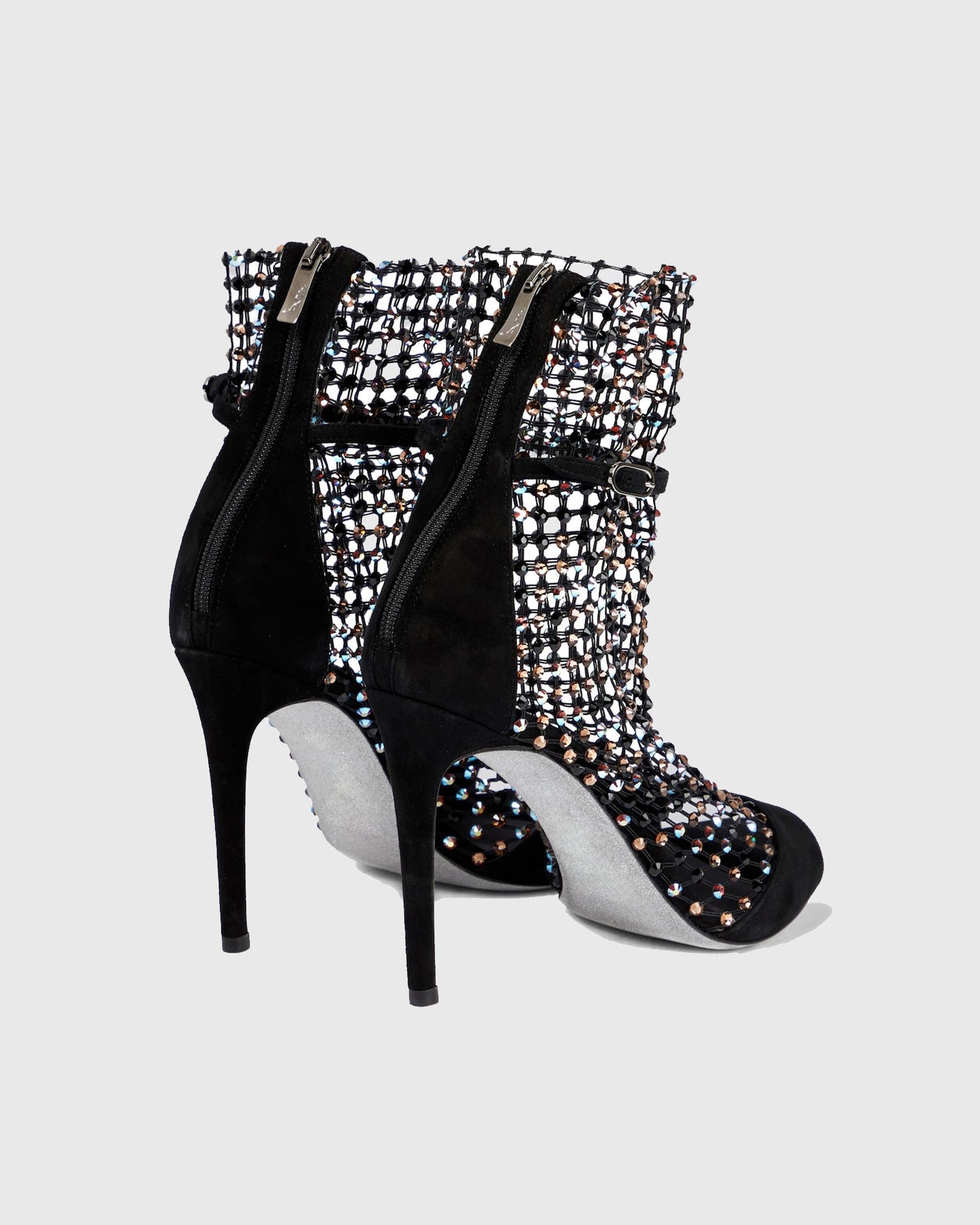 Cloe Rhinestone Embellished Fishnet Sandals In Black