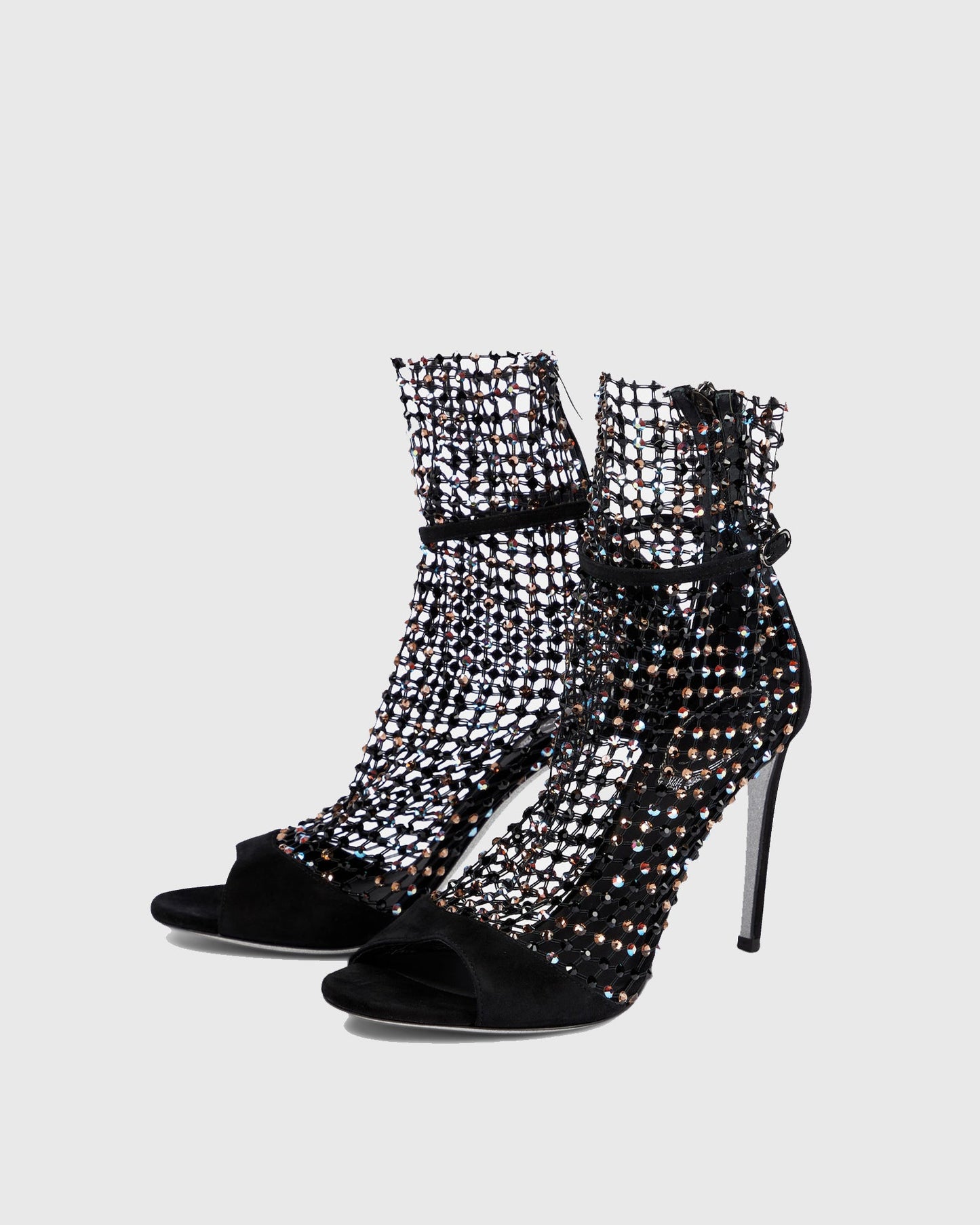 Cloe Rhinestone Embellished Fishnet Sandals In Black