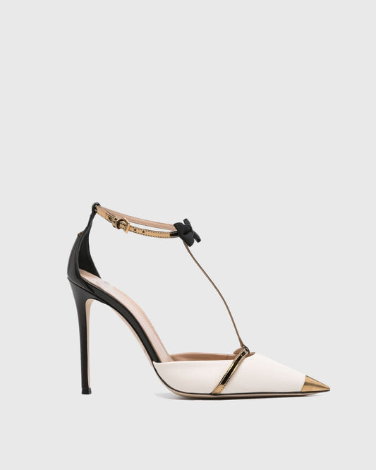 Colomba Bow Embellished Strap Pumps In White