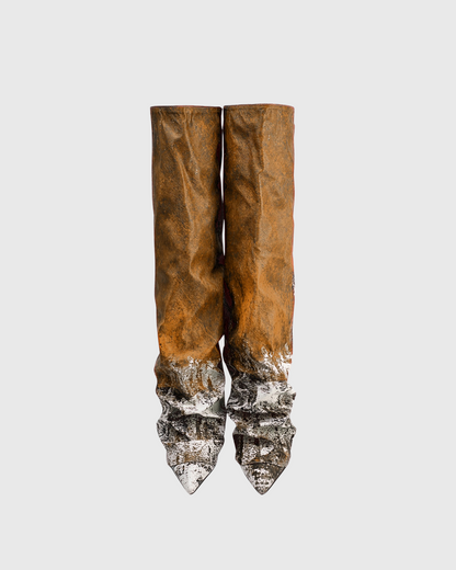 Corinna Print Splicing Knee High Boots In Brown