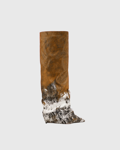 Corinna Print Splicing Knee High Boots In Brown