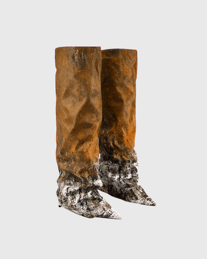 Corinna Print Splicing Knee High Boots In Brown