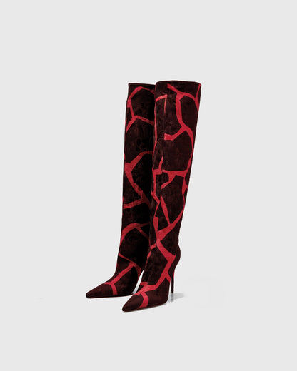 Cosetta Embroidery Giraffe Print Knee High Boots