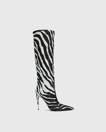 Cosetta Zebra Print Leather Knee High Boots