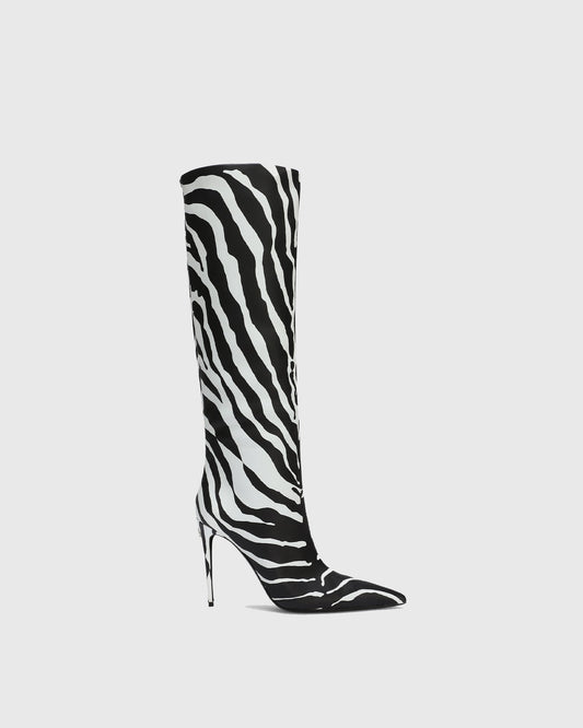 Cosetta Zebra Print Leather Knee High Boots