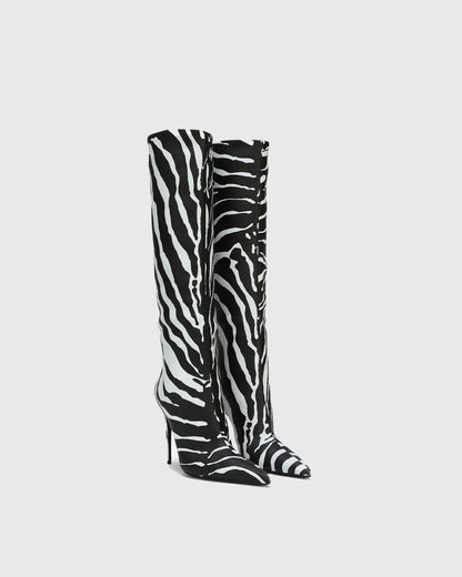 Cosetta Zebra Print Leather Knee High Boots