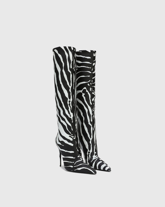 Cosetta Zebra Print Leather Knee High Boots