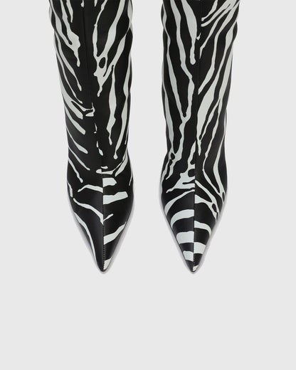 Cosetta Zebra Print Leather Knee High Boots