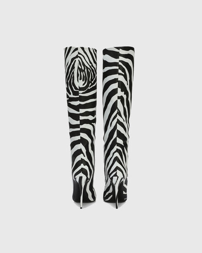 Cosetta Zebra Print Leather Knee High Boots