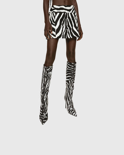 Cosetta Zebra Print Leather Knee High Boots