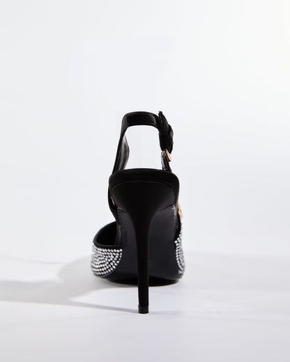 Costanza Rhinestone Embellished Slingback Pumps In Black