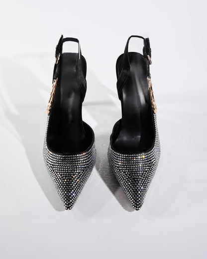 Costanza Rhinestone Embellished Slingback Pumps In Black