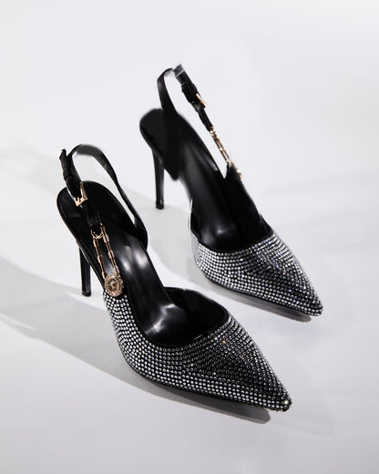 Costanza Rhinestone Embellished Slingback Pumps In Black