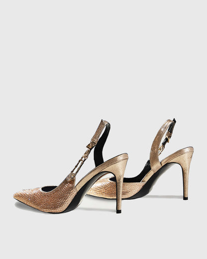 Costanza Rhinestone Embellished Slingback Pumps In Gold