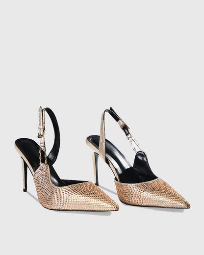 Costanza Rhinestone Embellished Slingback Pumps In Gold