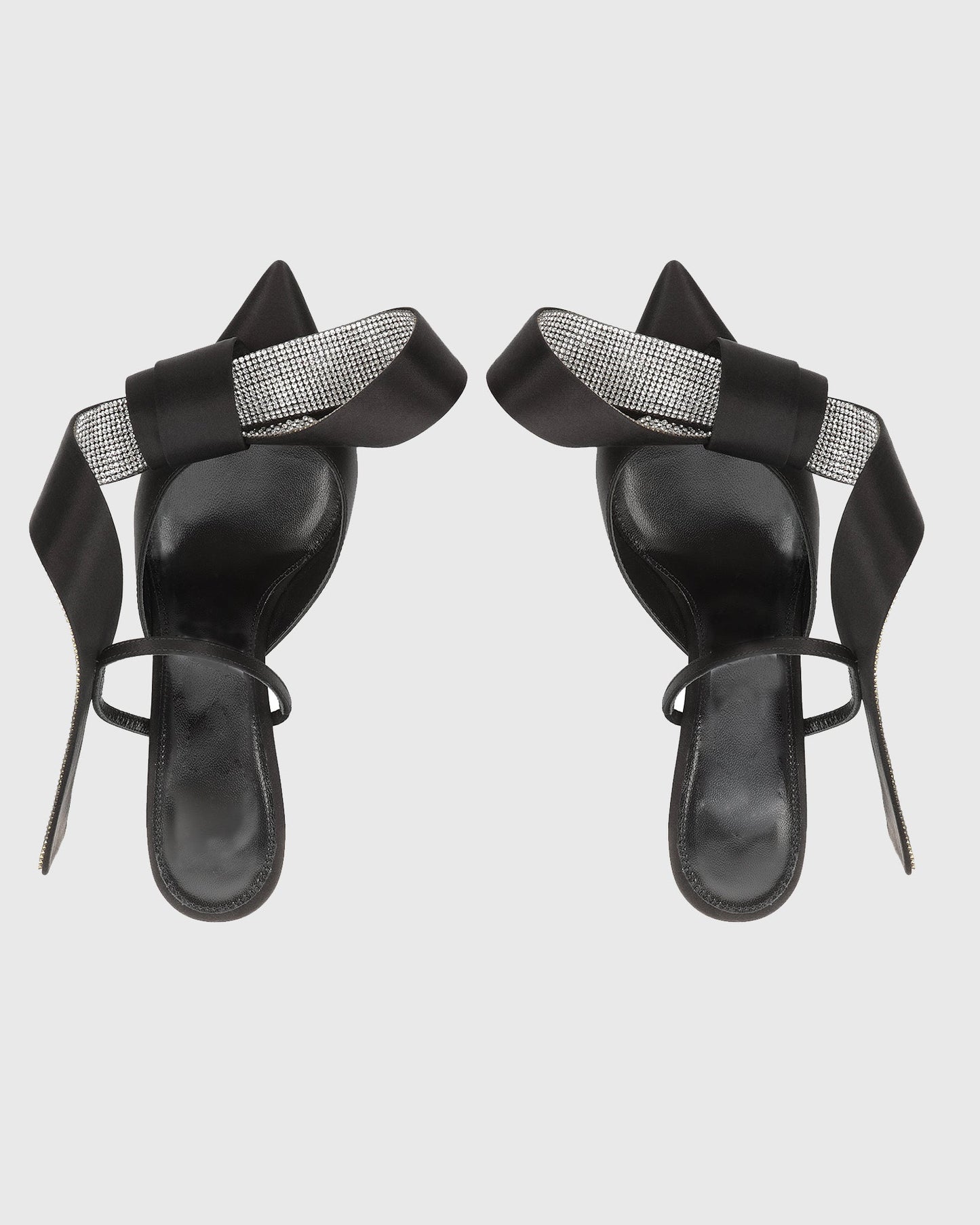 Crocifissa Bow Satin Mules In Black