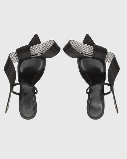 Crocifissa Bow Satin Mules In Black