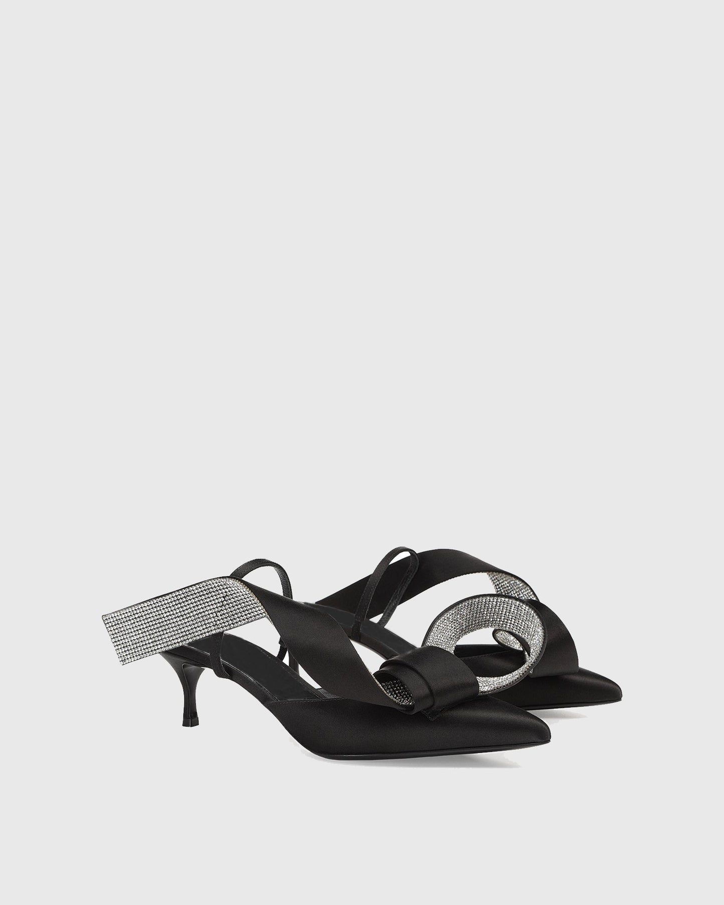 Crocifissa Bow Satin Mules In Black