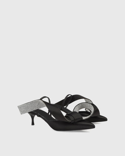 Crocifissa Bow Satin Mules In Black