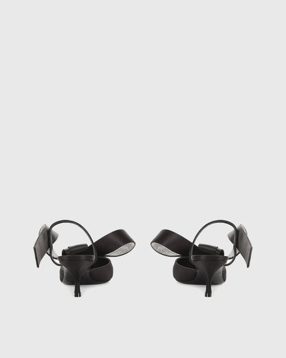 Crocifissa Bow Satin Mules In Black
