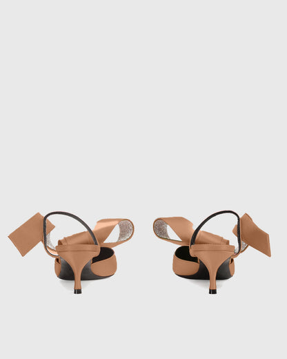 Crocifissa Spiral Rhinestone Bow Mules In Champagne