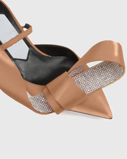 Crocifissa Spiral Rhinestone Bow Mules In Champagne
