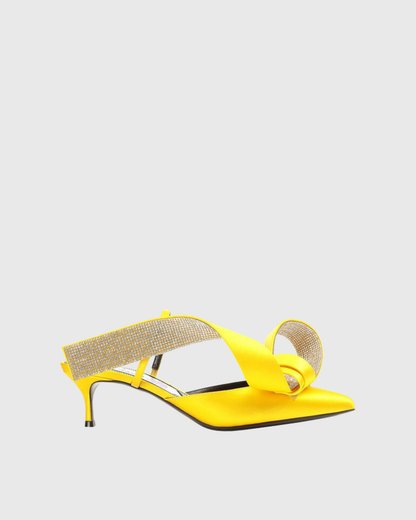 Crocifissa Spiral Rhinestone Bow Mules In Butter Yellow