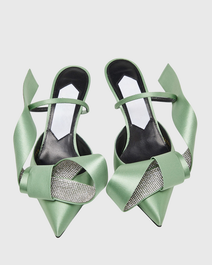 Crocifissa Spiral Rhinestone Bow Mules In Green