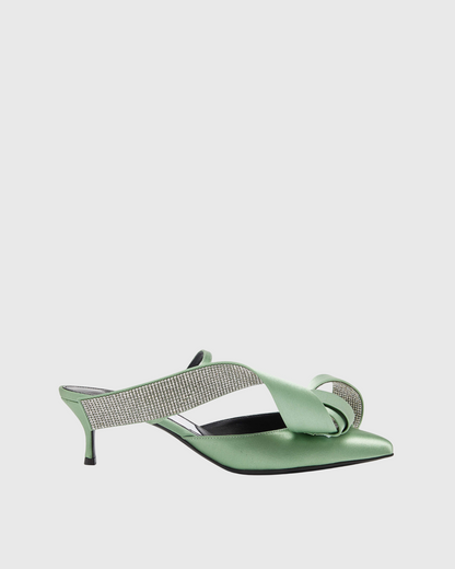 Crocifissa Spiral Rhinestone Bow Mules In Green