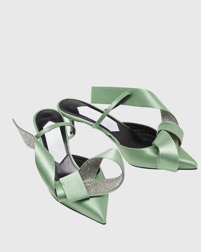 Crocifissa Spiral Rhinestone Bow Mules In Green