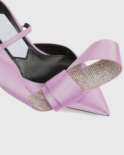 Crocifissa Spiral Rhinestone Bow Mules In Lilac