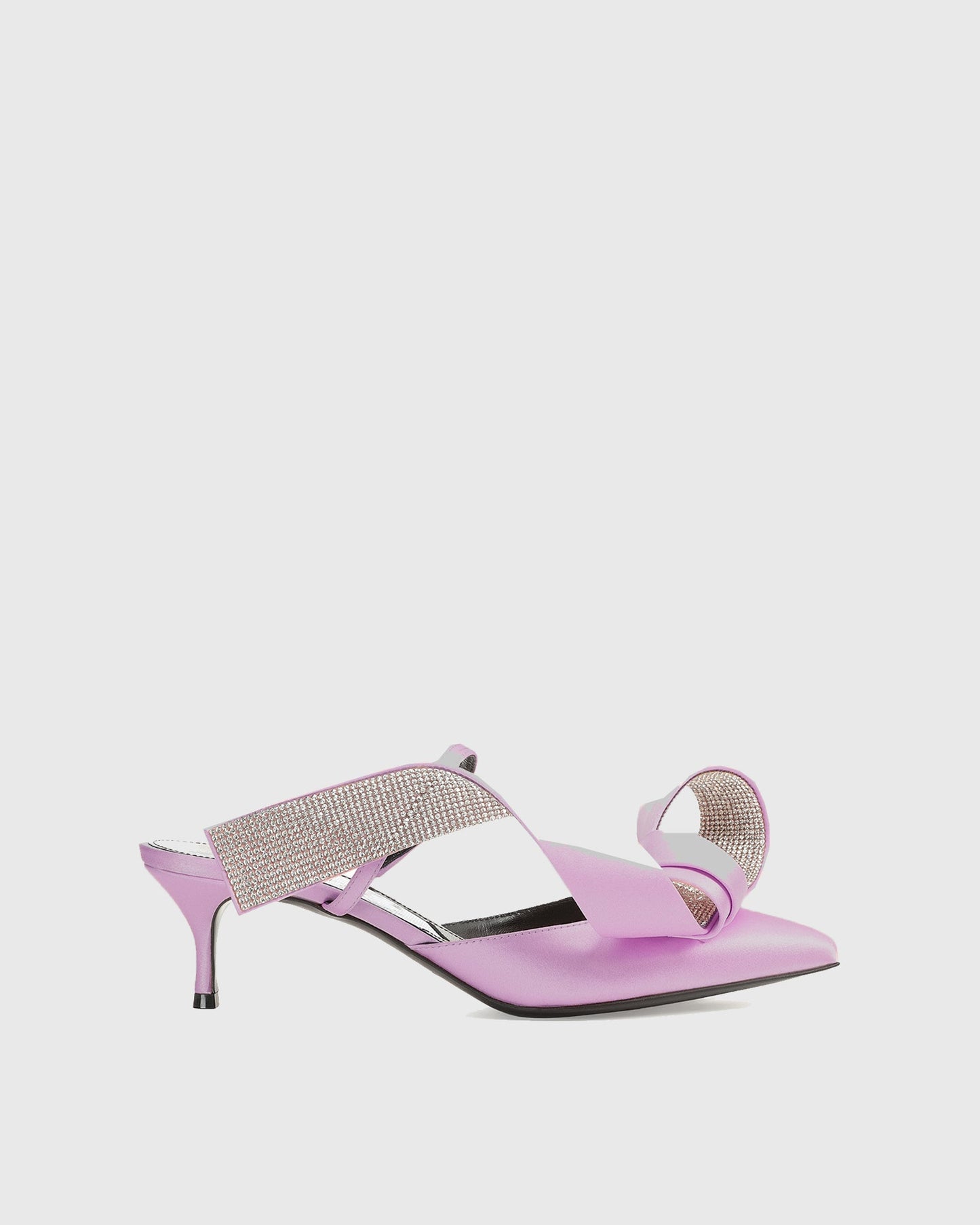 Crocifissa Spiral Rhinestone Bow Mules In Lilac