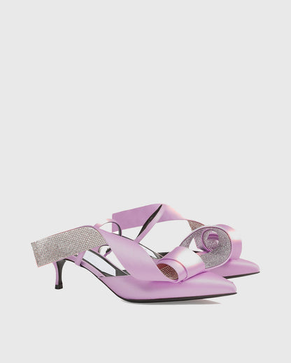 Crocifissa Spiral Rhinestone Bow Mules In Lilac