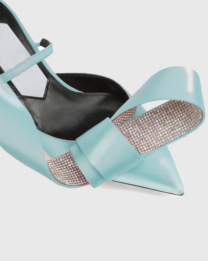 Crocifissa Spiral Rhinestone Bow Mules In Mint