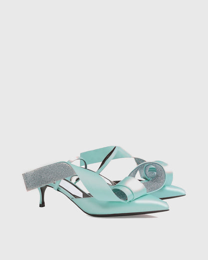 Crocifissa Spiral Rhinestone Bow Mules In Mint