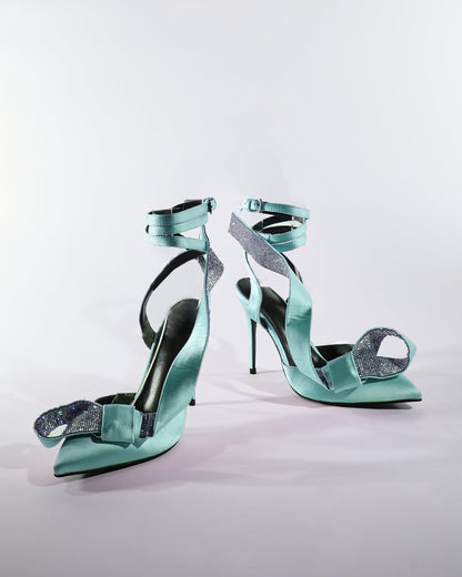 Crocifissa Spiral Rhinestone Bow Pumps In Mint
