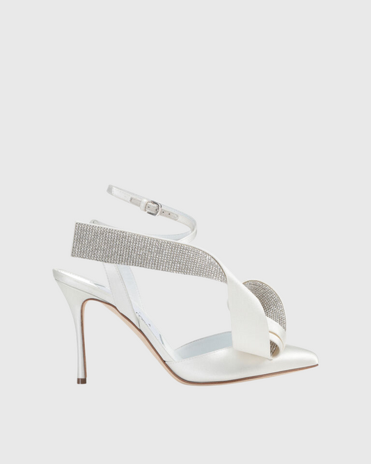 Crocifissa Spiral Rhinestone Bow Pumps In White
