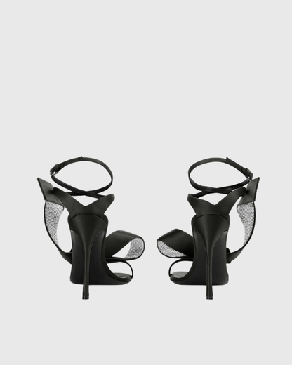 Crocifissa Spiral Rhinestone Bow Strap Sandals In Black