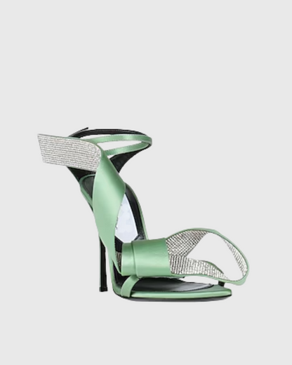 Crocifissa Spiral Rhinestone Bow Strap Sandals In Green