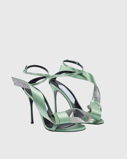 Crocifissa Spiral Rhinestone Bow Strap Sandals In Green