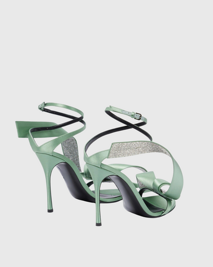 Crocifissa Spiral Rhinestone Bow Strap Sandals In Green