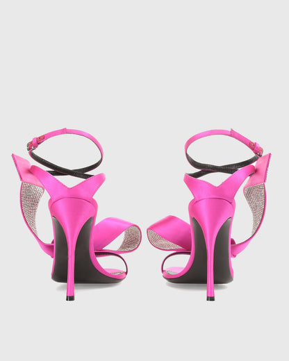 Crocifissa Spiral Rhinestone Bow Strap Sandals In Hot Pink