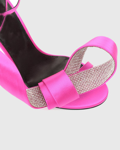 Crocifissa Spiral Rhinestone Bow Strap Sandals In Hot Pink