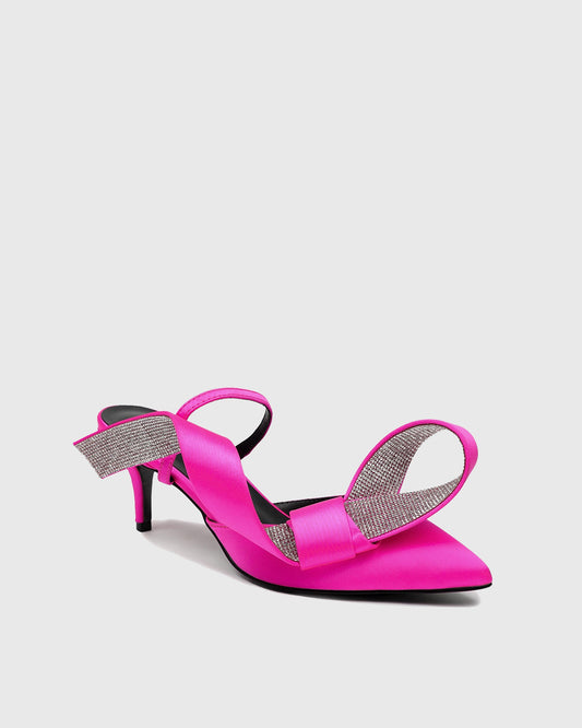 Crocifissa Bow Satin Mules In Hot Pink